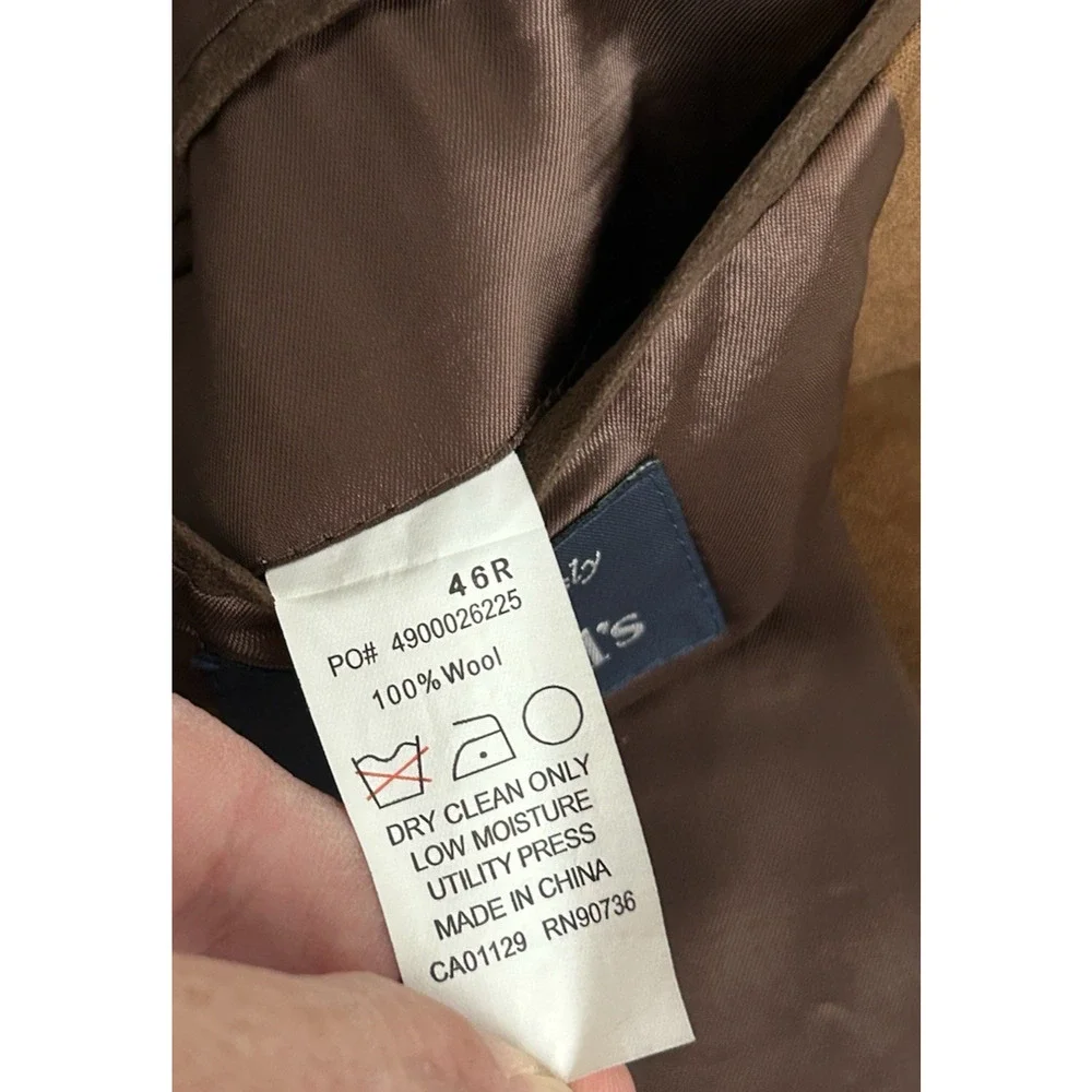 LAUREN RALPH LAUREN 100% Wool Mens 46R Blazer Suit Jacket Brown Tortoise Buttons